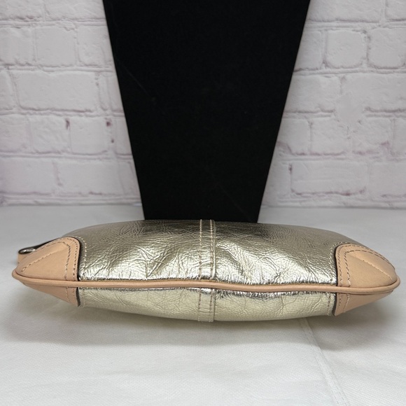 Coach Metallic Pouchette Small Shoulder Bag Wristlet Tan Leather Trim - Picture 14 of 16